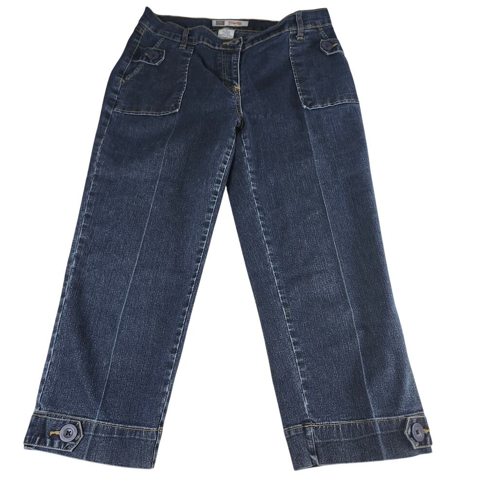 Faded Glory Capri Jeans Womens 10 Blue Black Stretch Mid Rise Utility Casual Y2K